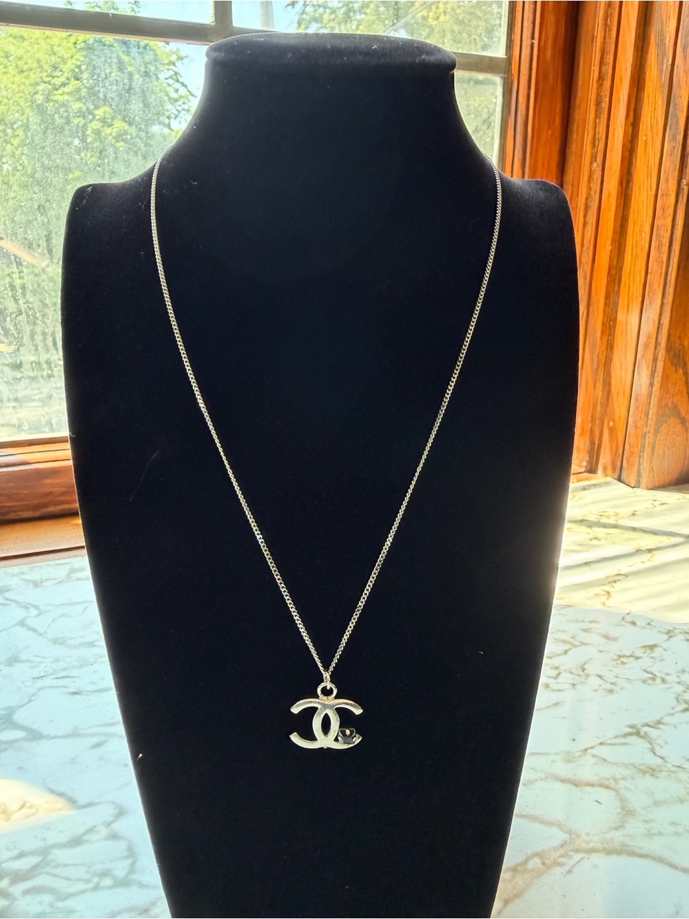 CHANEL 2005 Spring Archival CC Logo Rhinestone Cube Pendant Necklace